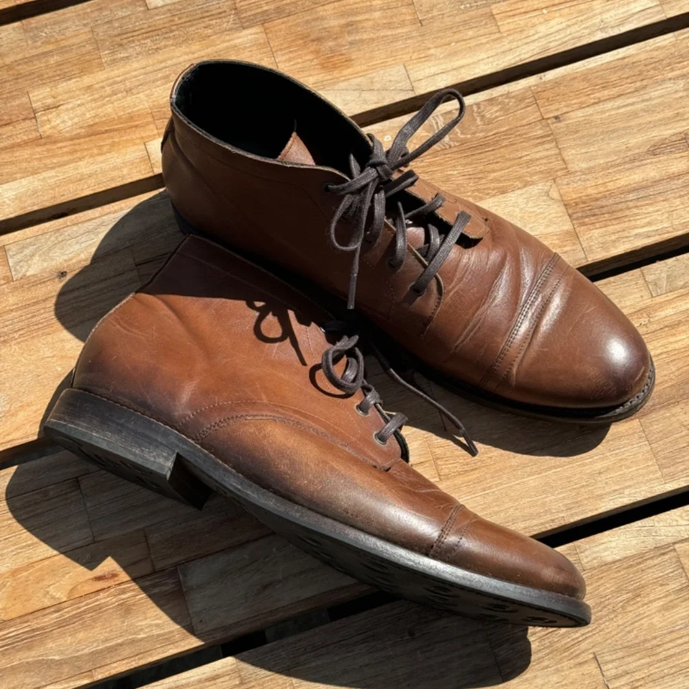 Thursday Boot Company Brown Leather Cap-Toe Lace-Up Boots